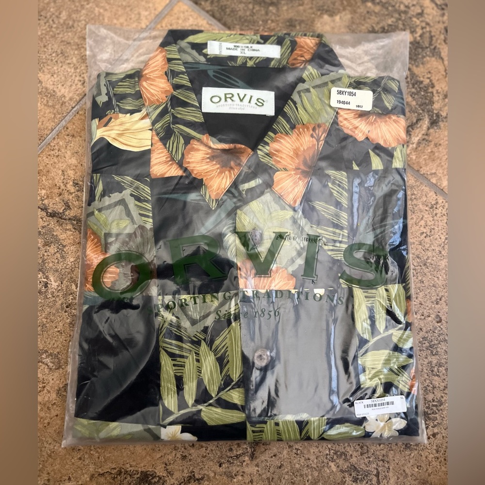 Orvis brand Sporting Traditions silk short sleeved shirt.